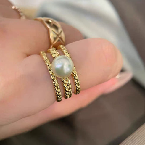 Gold Akoya Pearl Weaving Open Ring — Modern Luxury
